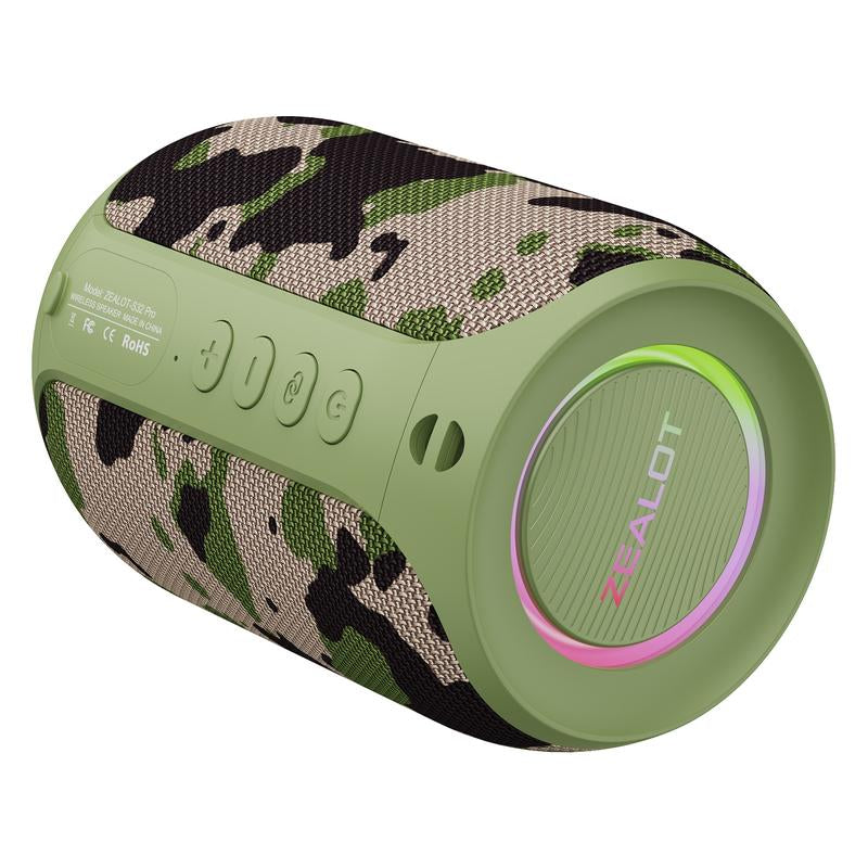 ZEALOT Portable Bluetooth Speaker with Super Bass,Ipx5 Waterproof, Outdoor Wireless Speaker, Hifi Stereo Sound, RGB Lights, 12-Hour Playtime, Supports TF Card/Usb/Aux - Perfect for Phone, Computer, Home, Outdoor, Camping, Hiking, Bathroom, Car, Gift