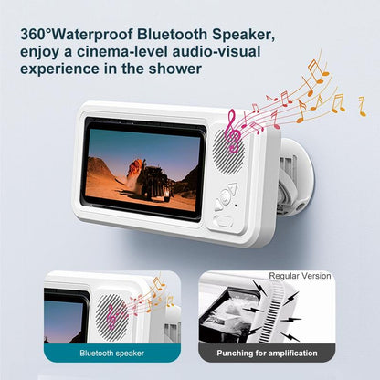 Waterproof Box Speaker, Bathroom Waterproof 360 ° Rotating Touch Screen, Bluetooth Speaker, Watch Movies, Listen to Music, Phone Holder Bluetooth Speaker Audio Shower TV Holder, Swimming Pool, Kitchen, Bathroom, Sink