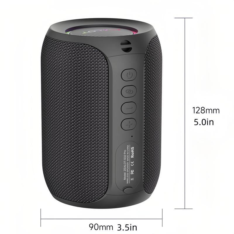 ZEALOT Portable Bluetooth Speaker with Super Bass,Ipx5 Waterproof, Outdoor Wireless Speaker, Hifi Stereo Sound, RGB Lights, 12-Hour Playtime, Supports TF Card/Usb/Aux - Perfect for Phone, Computer, Home, Outdoor, Camping, Hiking, Bathroom, Car, Gift
