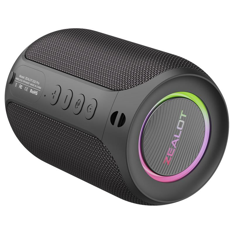 ZEALOT Portable Bluetooth Speaker with Super Bass,Ipx5 Waterproof, Outdoor Wireless Speaker, Hifi Stereo Sound, RGB Lights, 12-Hour Playtime, Supports TF Card/Usb/Aux - Perfect for Phone, Computer, Home, Outdoor, Camping, Hiking, Bathroom, Car, Gift