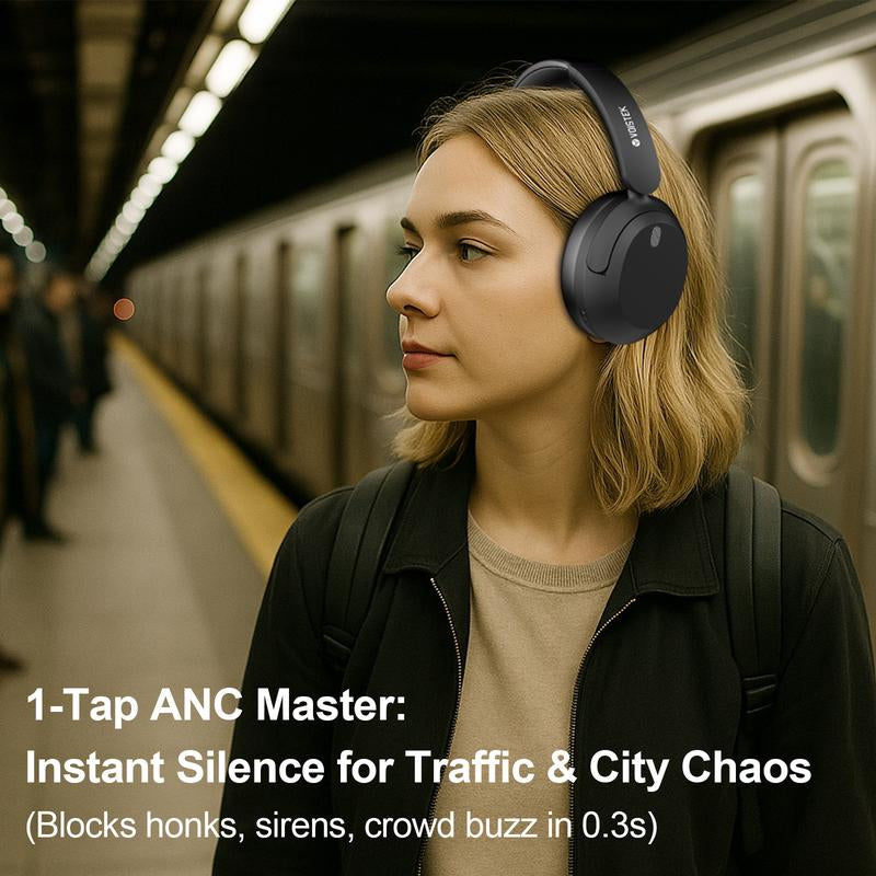 【Premium Music Headphones】Hybrid ANC Bluetooth Headphones, Hifi Stereo over Ear Headset with Mic, 60H Playtime, 3D Music Modes, Deep Bass, Foldable & Lightweight Design, Memory Foam Ear Cups–Noise Cancelling Headphones for Travel, Work,Home,Christmas Gift