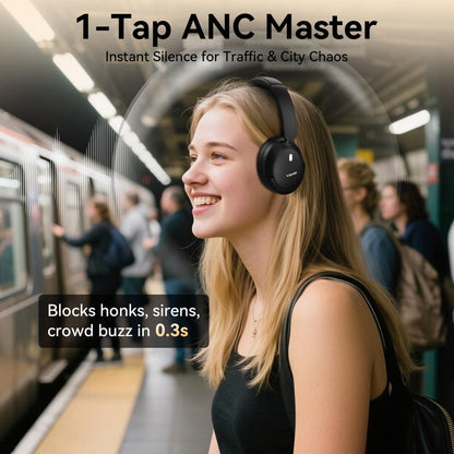 【Premium Music Headphones】Hybrid ANC Bluetooth Headphones, Hifi Stereo over Ear Headset with Mic, 60H Playtime, 3D Music Modes, Deep Bass, Foldable & Lightweight Design, Memory Foam Ear Cups–Noise Cancelling Headphones for Travel, Work,Home,Christmas Gift