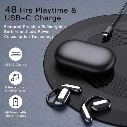Open Ear Headphones Bluetooth, Wireless Earbuds Sport over Earphones with LED Display Charging Case - 50H Playtime