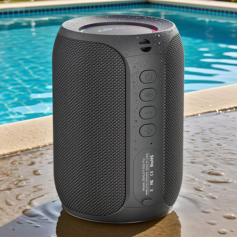 ZEALOT Portable Bluetooth Speaker with Super Bass,Ipx5 Waterproof, Outdoor Wireless Speaker, Hifi Stereo Sound, RGB Lights, 12-Hour Playtime, Supports TF Card/Usb/Aux - Perfect for Phone, Computer, Home, Outdoor, Camping, Hiking, Bathroom, Car, Gift