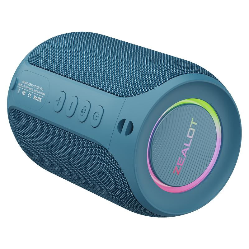 ZEALOT Portable Bluetooth Speaker with Super Bass,Ipx5 Waterproof, Outdoor Wireless Speaker, Hifi Stereo Sound, RGB Lights, 12-Hour Playtime, Supports TF Card/Usb/Aux - Perfect for Phone, Computer, Home, Outdoor, Camping, Hiking, Bathroom, Car, Gift