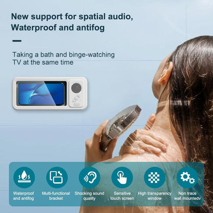 Waterproof Box Speaker, Bathroom Waterproof 360 ° Rotating Touch Screen, Bluetooth Speaker, Watch Movies, Listen to Music, Phone Holder Bluetooth Speaker Audio Shower TV Holder, Swimming Pool, Kitchen, Bathroom, Sink