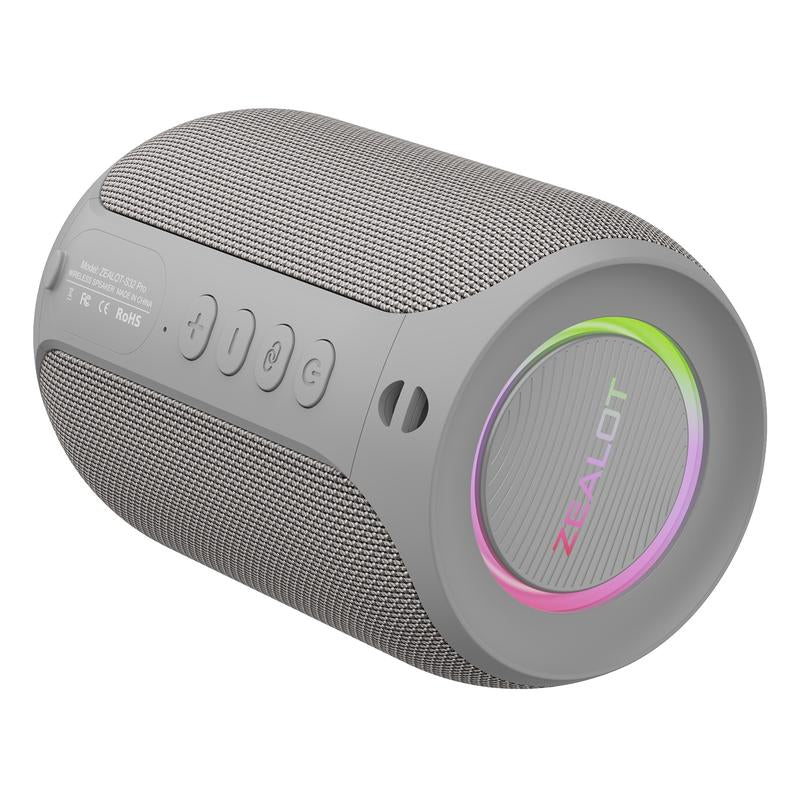 ZEALOT Portable Bluetooth Speaker with Super Bass,Ipx5 Waterproof, Outdoor Wireless Speaker, Hifi Stereo Sound, RGB Lights, 12-Hour Playtime, Supports TF Card/Usb/Aux - Perfect for Phone, Computer, Home, Outdoor, Camping, Hiking, Bathroom, Car, Gift