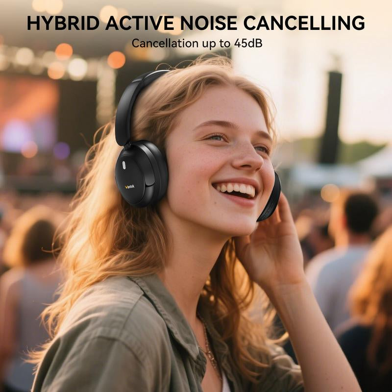 【Premium Music Headphones】Hybrid ANC Bluetooth Headphones, Hifi Stereo over Ear Headset with Mic, 60H Playtime, 3D Music Modes, Deep Bass, Foldable & Lightweight Design, Memory Foam Ear Cups–Noise Cancelling Headphones for Travel, Work,Home,Christmas Gift