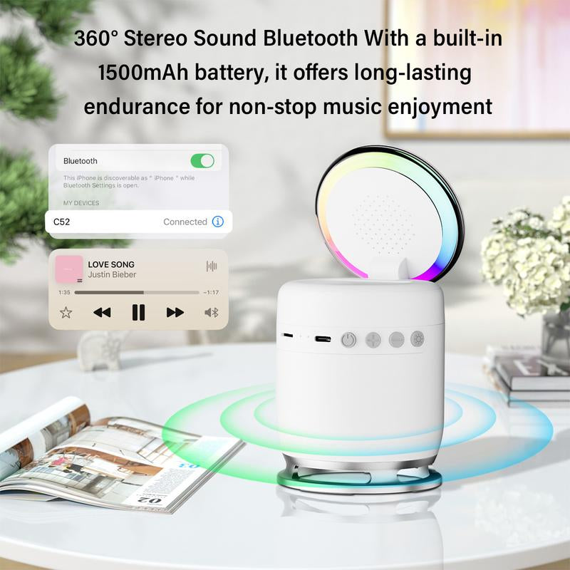 ELFEYE 5-In-1 Wireless Charging Station with Bluetooth Speaker & Magnetic Charger for Iphone 16/15/14/13/12 Pro Max, Apple Watch, & Airpods - 30W Adapter, 360° Sound, Night Light, Stable Connection, Boys Christmas Gifts