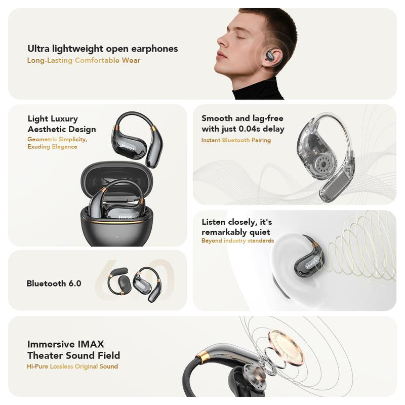 MINISO MS209 Wireless Bluetooth Headset, Bluetooth 6.0, OWS Earphones , Sports Headphones, Built-In Microphone, Compatible with Android/Ios