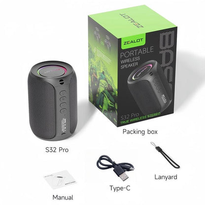 ZEALOT Portable Bluetooth Speaker with Super Bass,Ipx5 Waterproof, Outdoor Wireless Speaker, Hifi Stereo Sound, RGB Lights, 12-Hour Playtime, Supports TF Card/Usb/Aux - Perfect for Phone, Computer, Home, Outdoor, Camping, Hiking, Bathroom, Car, Gift